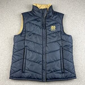 Notre Dame Puffer Vest Womens Large Columbia Blue Gold‎ Reversible Full Zip NCAA